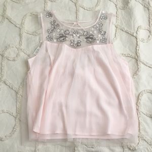Hollister light pink embroidered mesh tank top